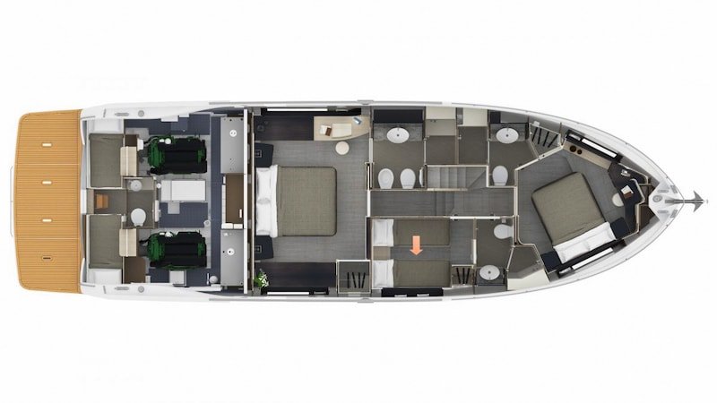 Absolute Navetta 58, plan du pont inférieur Absolute Navetta 58, plan du pont inférieur